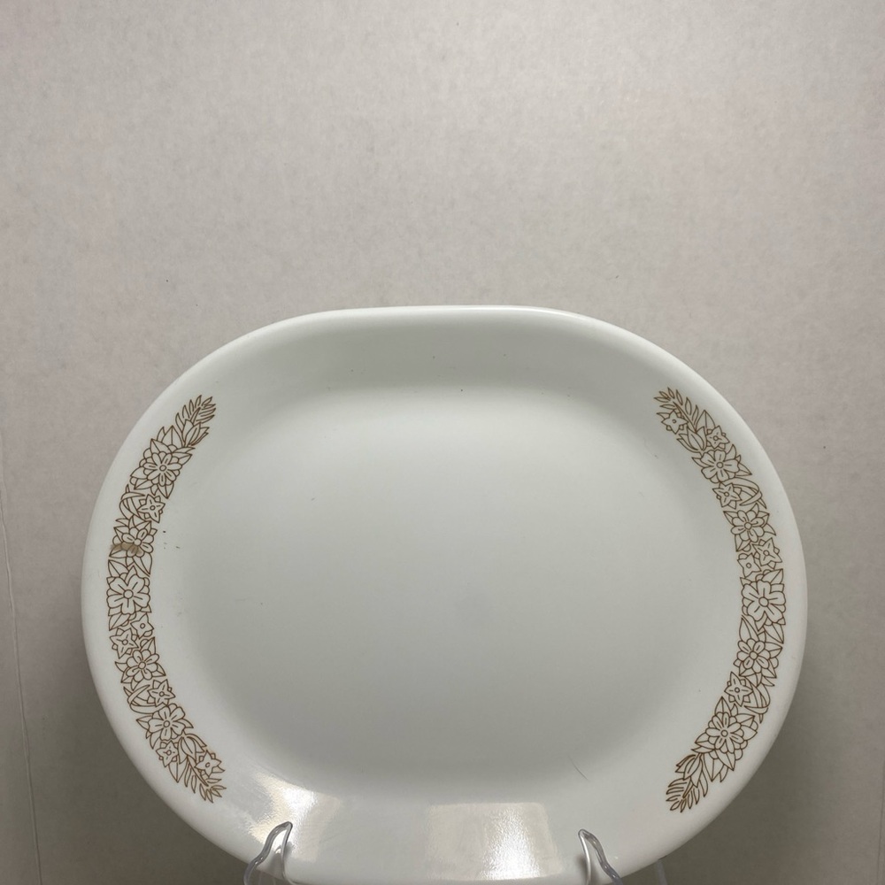 Vintage Brown CORELLE Woodland pattern oval serving platter plate 12 x 10